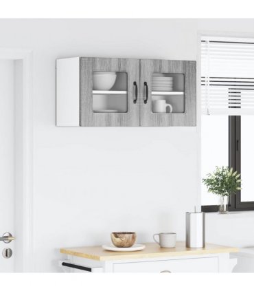 vidaXL Dishwasher Panel Kalmar 2 pcs Grey Sonoma 40 x 31 x 40 cm — Model: 2x wall glass cabinet (1 door) 40 cm wide 40 cm high