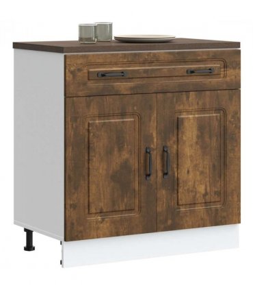 vidaXL Kitchen Base Cabinet Kalmar Smoked Oak Engineered W — Model: 1x bottom cabinet (2 doors 1 drawer) 80 cm wide 81.5 cm high