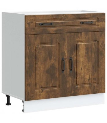 vidaXL Kitchen Base Cabinet Kalmar Smoked Oak Engineered W — Model: 1x bottom cabinet (2 doors 1 drawer) 80 cm wide 81.5 cm high
