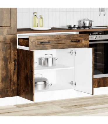 vidaXL Kitchen Base Cabinet Kalmar Smoked Oak Engineered W — Model: 1x bottom cabinet (2 doors 1 drawer) 80 cm wide 81.5 cm high