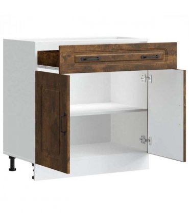 vidaXL Kitchen Base Cabinet Kalmar Smoked Oak Engineered W — Model: 1x bottom cabinet (2 doors 1 drawer) 80 cm wide 81.5 cm high
