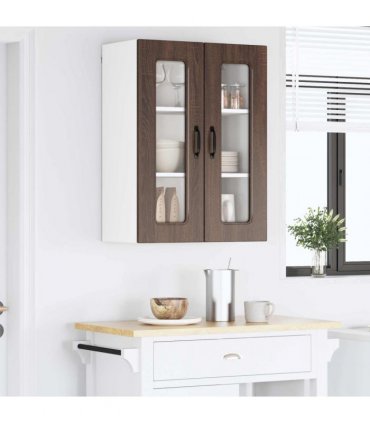 vidaXL Dishwasher Panel Kalmar Brown Oak 60 x 31 x 80 cm — Model: 1x wall glass cabinet (2 doors) 60 cm wide 80 cm high