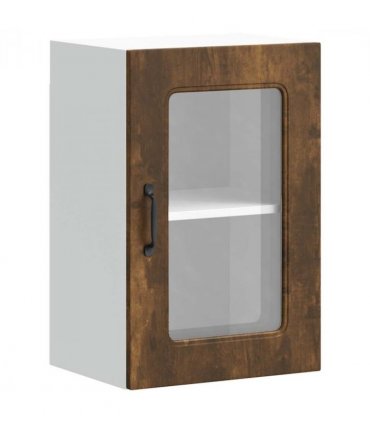 vidaXL Kitchen Wall Cabinet with Glass Door Kalmar Smoked Oak Engi — Model: 1x wall glass cabinet (1 door) 40 cm wide 60 cm high