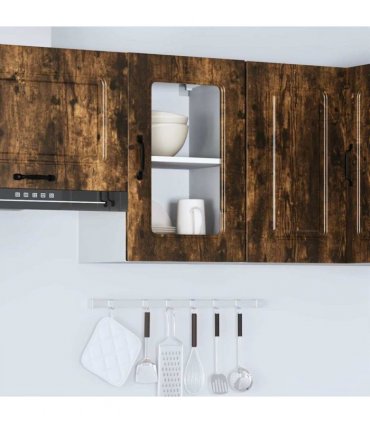 vidaXL Kitchen Wall Cabinet with Glass Door Kalmar Smoked Oak Engi — Model: 1x wall glass cabinet (1 door) 40 cm wide 60 cm high