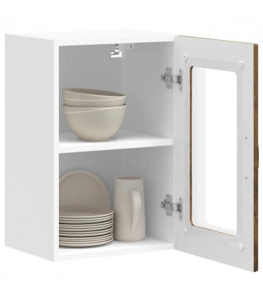 vidaXL Kitchen Wall Cabinet with Glass Door Kalmar Smoked Oak Engi — Model: 1x wall glass cabinet (1 door) 40 cm wide 60 cm high