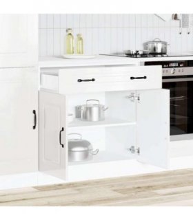 vidaXL Kitchen Base Cabinet Kalmar High Gloss White Engine — Model: 1x bottom cabinet (2 doors 1 drawer) 80 cm wide 81.5 cm high