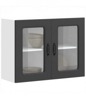 vidaXL Kitchen Wall Cabinet with Glass Door Kalmar Black Engineer — Model: 1x wall glass cabinet (2 doors) 80 cm wide 60 cm high
