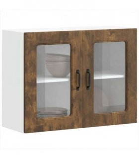 vidaXL Kitchen Wall Cabinet with Glass Door Kalmar Smoked Oak Eng — Model: 1x wall glass cabinet (2 doors) 80 cm wide 60 cm high