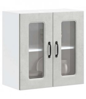 vidaXL Kitchen Wall Cabinet with Glass Door Kalmar Concrete Grey — Model: 1x wall glass cabinet (2 doors) 60 cm wide 60 cm high