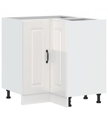 vidaXL Kitchen Corner Base Cabinet Kalmar High Gloss White — Model: 1x corner bottom cabinet (2 doors) 75.5 cm wide 81.5 cm high