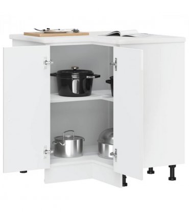 vidaXL Kitchen Corner Base Cabinet Kalmar High Gloss White — Model: 1x corner bottom cabinet (2 doors) 75.5 cm wide 81.5 cm high