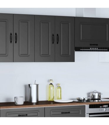 vidaXL Kitchen Wall Cabinet Kalmar Black Engineered Wood — Model: 1x wall cabinet (2 doors) 60 cm wide 60 cm high