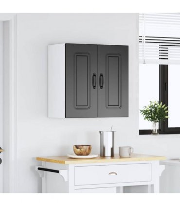 vidaXL Kitchen Wall Cabinet Kalmar Black Engineered Wood — Model: 1x wall cabinet (2 doors) 60 cm wide 60 cm high