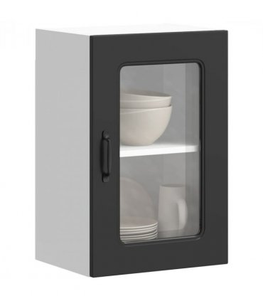vidaXL Kitchen Wall Cabinet with Glass Door Kalmar Black Engineere — Model: 1x wall glass cabinet (1 door) 40 cm wide 60 cm high