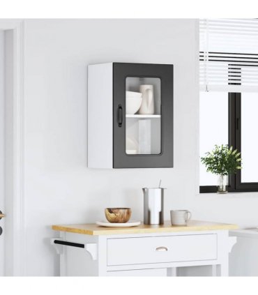 vidaXL Kitchen Wall Cabinet with Glass Door Kalmar Black Engineere — Model: 1x wall glass cabinet (1 door) 40 cm wide 60 cm high