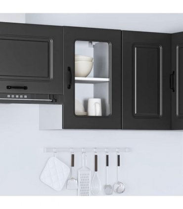 vidaXL Kitchen Wall Cabinet with Glass Door Kalmar Black Engineere — Model: 1x wall glass cabinet (1 door) 40 cm wide 60 cm high