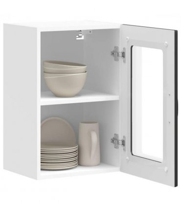 vidaXL Kitchen Wall Cabinet with Glass Door Kalmar Black Engineere — Model: 1x wall glass cabinet (1 door) 40 cm wide 60 cm high