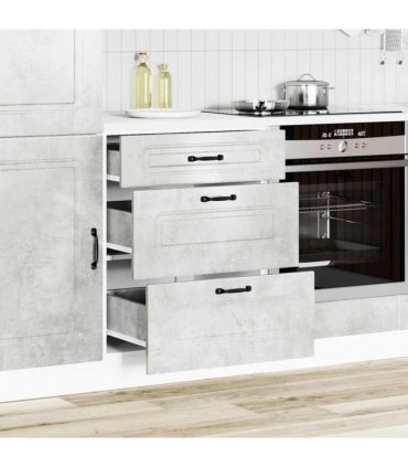 vidaXL Kitchen Base Cabinet Kalmar Concrete Grey Engineered Wood — Model: 1x bottom cabinet (3 drawers) 60 cm wide 81.5 cm high