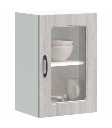 vidaXL Kitchen Wall Cabinet with Glass Door Kalmar Grey Sonoma Eng — Model: 1x wall glass cabinet (1 door) 40 cm wide 60 cm high