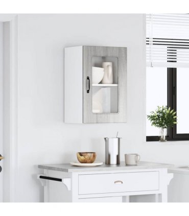 vidaXL Kitchen Wall Cabinet with Glass Door Kalmar Grey Sonoma Eng — Model: 1x wall glass cabinet (1 door) 40 cm wide 60 cm high