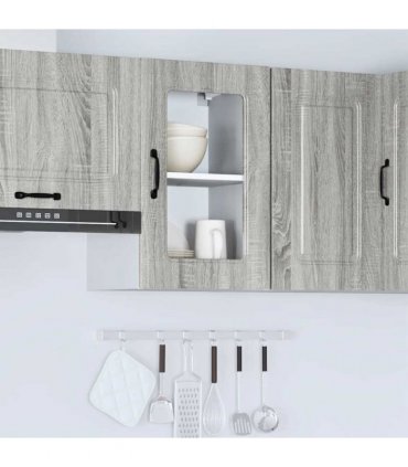 vidaXL Kitchen Wall Cabinet with Glass Door Kalmar Grey Sonoma Eng — Model: 1x wall glass cabinet (1 door) 40 cm wide 60 cm high
