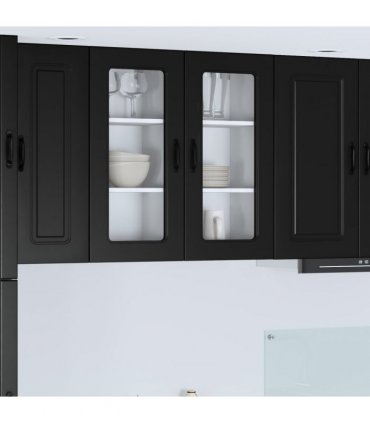 vidaXL Dishwasher Panel Kalmar 2 pcs Black 40 x 31 x 80 cm — Model: 2x wall glass cabinet (1 door) 40 cm wide 80 cm high