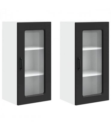 vidaXL Dishwasher Panel Kalmar 2 pcs Black 40 x 31 x 80 cm — Model: 2x wall glass cabinet (1 door) 40 cm wide 80 cm high