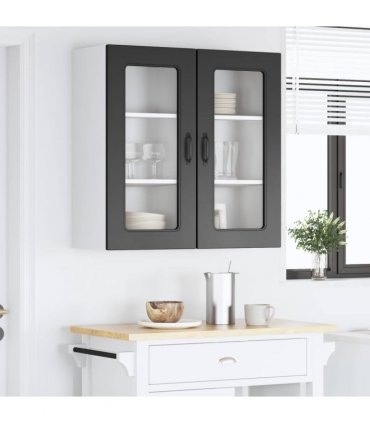 vidaXL Dishwasher Panel Kalmar 2 pcs Black 40 x 31 x 80 cm — Model: 2x wall glass cabinet (1 door) 40 cm wide 80 cm high