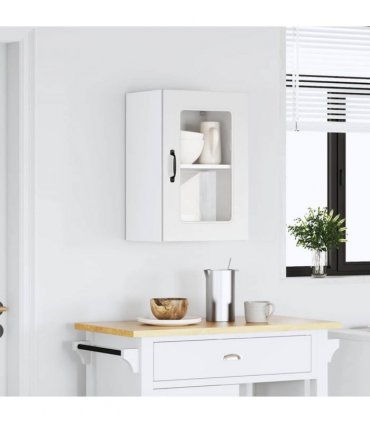 vidaXL Kitchen Wall Cabinet with Glass Door Kalmar White Engineere — Model: 1x wall glass cabinet (1 door) 40 cm wide 60 cm high