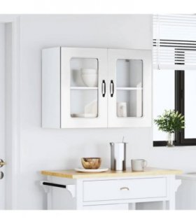 vidaXL Kitchen Wall Cabinet with Glass Door Kalmar High Gloss Whi — Model: 1x wall glass cabinet (2 doors) 80 cm wide 60 cm high