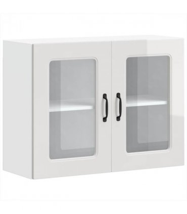 vidaXL Kitchen Wall Cabinet with Glass Door Kalmar High Gloss Whi — Model: 1x wall glass cabinet (2 doors) 80 cm wide 60 cm high