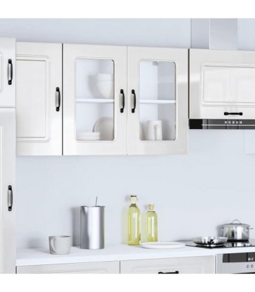 vidaXL Kitchen Wall Cabinet with Glass Door Kalmar High Gloss Whi — Model: 1x wall glass cabinet (2 doors) 80 cm wide 60 cm high