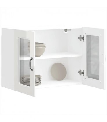 vidaXL Kitchen Wall Cabinet with Glass Door Kalmar High Gloss Whi — Model: 1x wall glass cabinet (2 doors) 80 cm wide 60 cm high