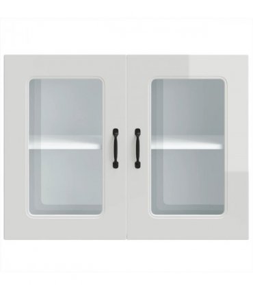 vidaXL Kitchen Wall Cabinet with Glass Door Kalmar High Gloss Whi — Model: 1x wall glass cabinet (2 doors) 80 cm wide 60 cm high