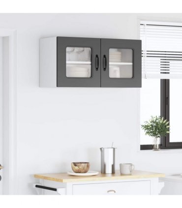 vidaXL Dishwasher Panel Kalmar Black 80 x 31 x 40 cm Engineered W — Model: 1x wall glass cabinet (2 doors) 80 cm wide 40 cm high