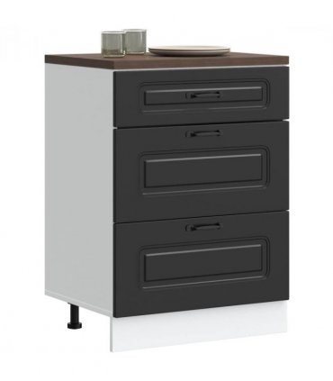 vidaXL Kitchen Base Cabinet "Kalmar" Black Engineered Wood — Model: 1x bottom cabinet (3 drawers) 60 cm wide 81.5 cm high