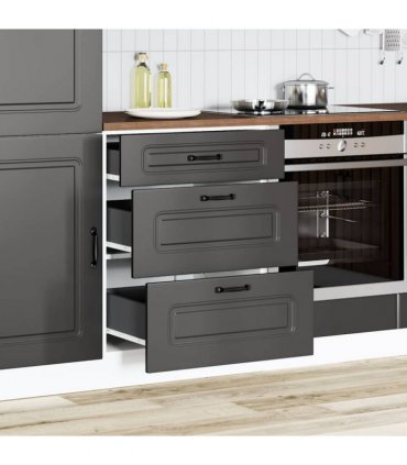 vidaXL Kitchen Base Cabinet "Kalmar" Black Engineered Wood — Model: 1x bottom cabinet (3 drawers) 60 cm wide 81.5 cm high