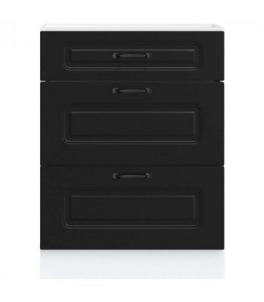 vidaXL Kitchen Base Cabinet "Kalmar" Black Engineered Wood — Model: 1x bottom cabinet (3 drawers) 60 cm wide 81.5 cm high