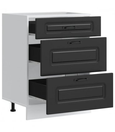 vidaXL Kitchen Base Cabinet "Kalmar" Black Engineered Wood — Model: 1x bottom cabinet (3 drawers) 60 cm wide 81.5 cm high