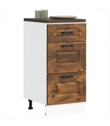 vidaXL Kitchen Base Cabinet Kalmar Smoked Oak Engineered Wood — Model: 1x bottom cabinet (3 drawers) 40 cm wide 81.5 cm high