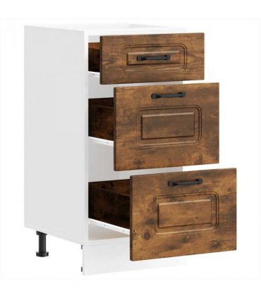 vidaXL Kitchen Base Cabinet Kalmar Smoked Oak Engineered Wood — Model: 1x bottom cabinet (3 drawers) 40 cm wide 81.5 cm high