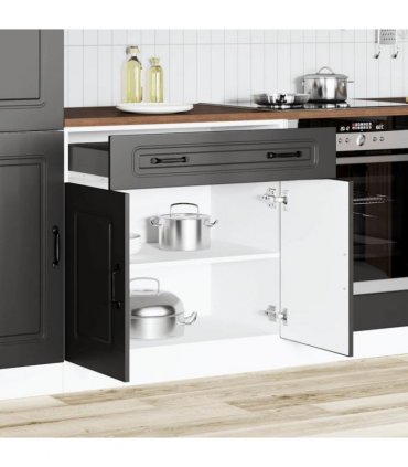 vidaXL Kitchen Base Cabinet Kalmar Black Engineered Wood — Model: 1x bottom cabinet (2 doors 1 drawer) 80 cm wide 81.5 cm high