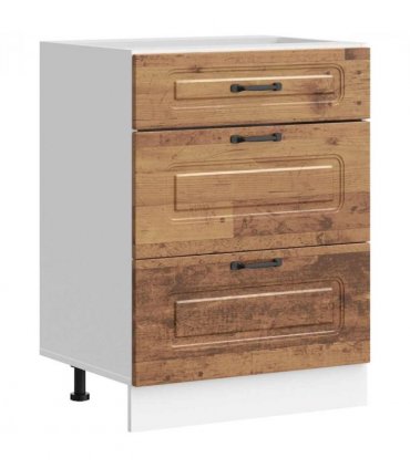 vidaXL Kitchen Base Cabinet Kalmar Old Wood Engineered Wood — Model: 1x bottom cabinet (3 drawers) 60 cm wide 81.5 cm high