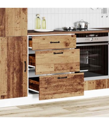 vidaXL Kitchen Base Cabinet Kalmar Old Wood Engineered Wood — Model: 1x bottom cabinet (3 drawers) 60 cm wide 81.5 cm high