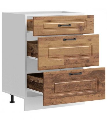 vidaXL Kitchen Base Cabinet Kalmar Old Wood Engineered Wood — Model: 1x bottom cabinet (3 drawers) 60 cm wide 81.5 cm high