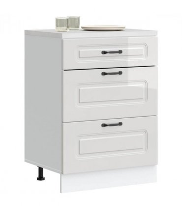 vidaXL Kitchen Base Cabinet "Kalmar" High Gloss White Engineered — Model: 1x bottom cabinet (3 drawers) 60 cm wide 81.5 cm high