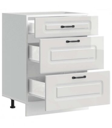 vidaXL Kitchen Base Cabinet "Kalmar" High Gloss White Engineered — Model: 1x bottom cabinet (3 drawers) 60 cm wide 81.5 cm high