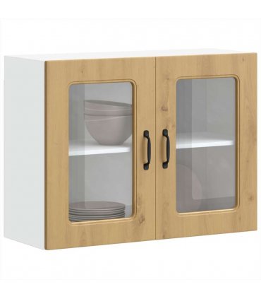 vidaXL Kitchen Wall Cabinet with Glass Door Kalmar Artisan Oak En — Model: 1x wall glass cabinet (2 doors) 80 cm wide 60 cm high
