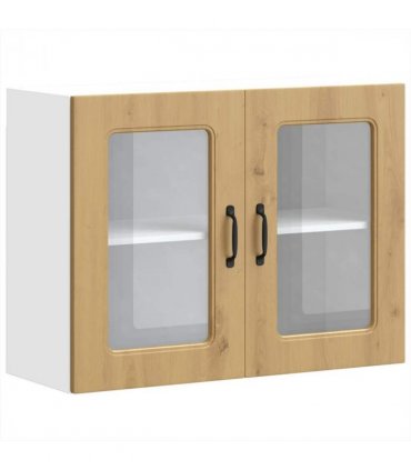 vidaXL Kitchen Wall Cabinet with Glass Door Kalmar Artisan Oak En — Model: 1x wall glass cabinet (2 doors) 80 cm wide 60 cm high