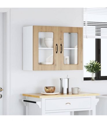 vidaXL Kitchen Wall Cabinet with Glass Door Kalmar Artisan Oak En — Model: 1x wall glass cabinet (2 doors) 80 cm wide 60 cm high